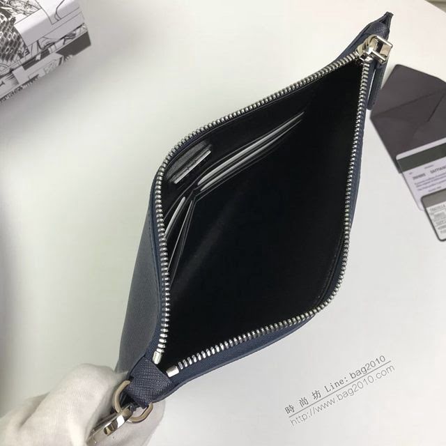 prada手包 普拉達新款皮革手拿包 2NH005 PRADA十字紋牛皮深藍手拿包  pyd2250